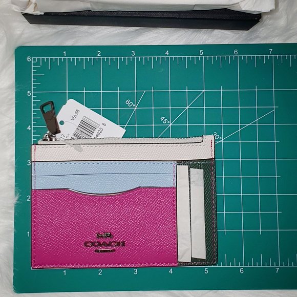 Coach NWT Large Leather Card Case Zipper Wallet Colorblock - Picture 4 of 12
